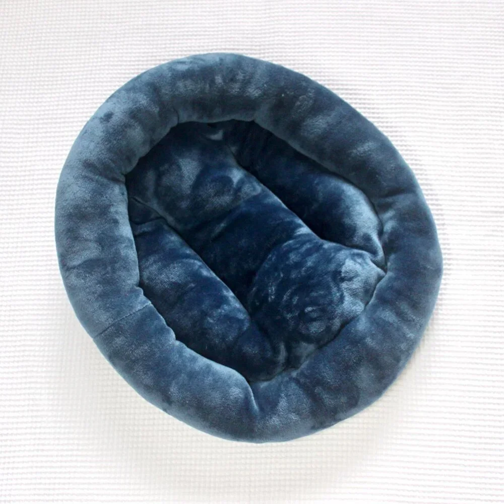 Dark Blue Plush Circle Cat Bed
